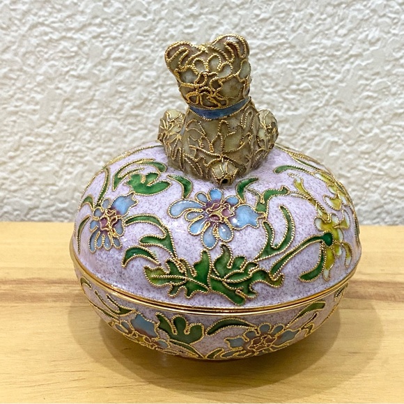Vintage NYCO Nikki Yassaman Pink Bear Trinket Box Faberge Enameled Art Figurine - Picture 7 of 12